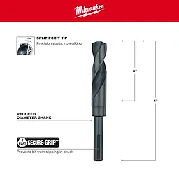 25/32" S&D Black Oxide Drill Bit Walkaround has a split point tip, reduced diameter shank, and secure-grip to prevent slipping.