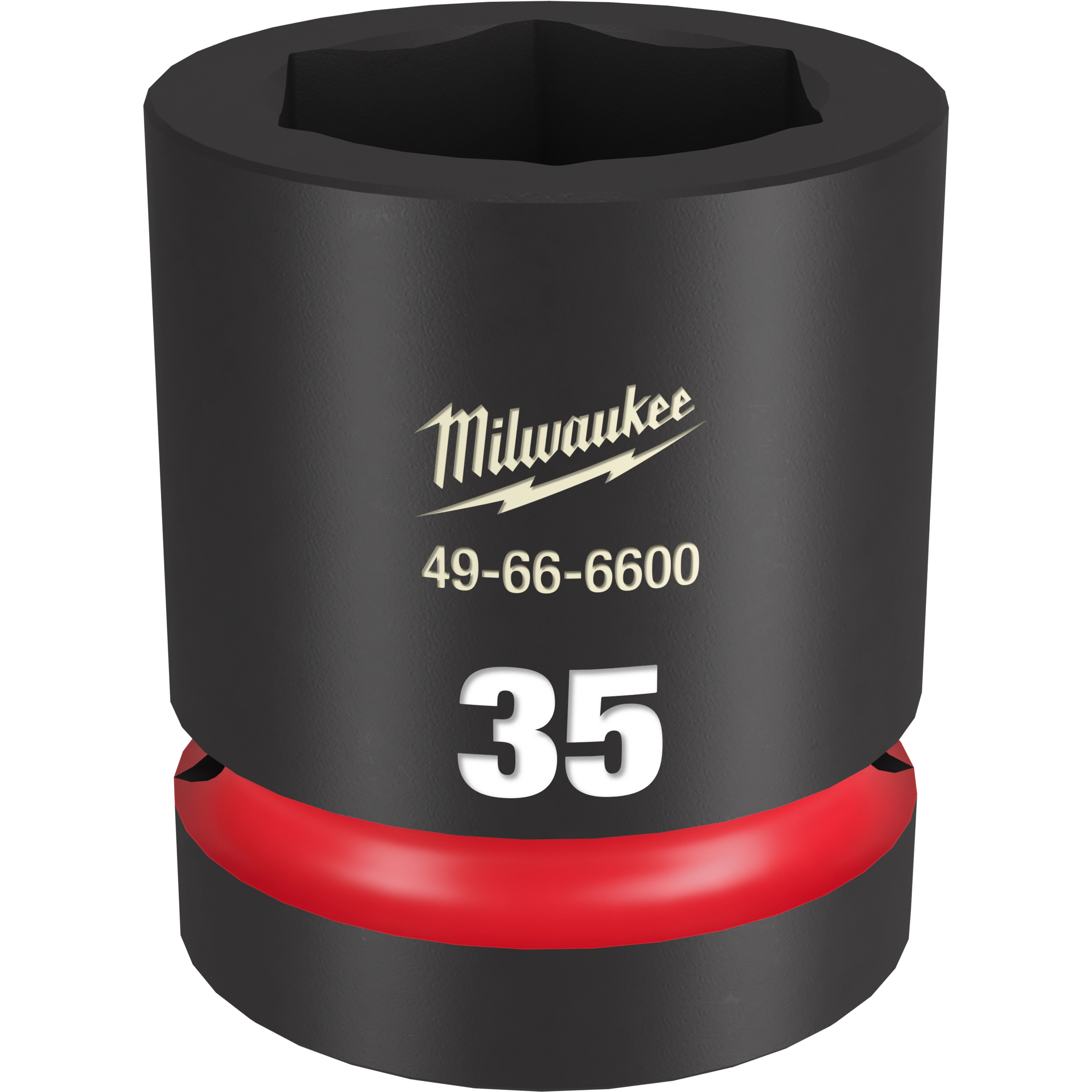 Black 1" DR 35MM STD Impact Socket with "35" in white text and product number 49-66-6600 in yellow, featuring a red band on the bottom.