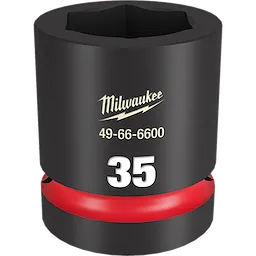 Black 1" DR 35MM STD Impact Socket with "35" in white text and product number 49-66-6600 in yellow, featuring a red band on the bottom.