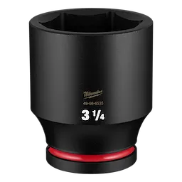 SHOCKWAVE Impact Duty 1" Drive 3-1/4" Deep 6 Point Socket standing upright with a red ring near the base.
