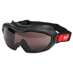 Vented Goggles - Tinted Dual Coat Lens with black frames, adjustable black strap, and red branded accent.