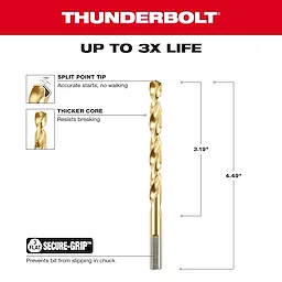 Milwaukee 48-89-2217%20 Walkaround drill bit with split point tip for accurate starts, thicker core for durability, and secure base.