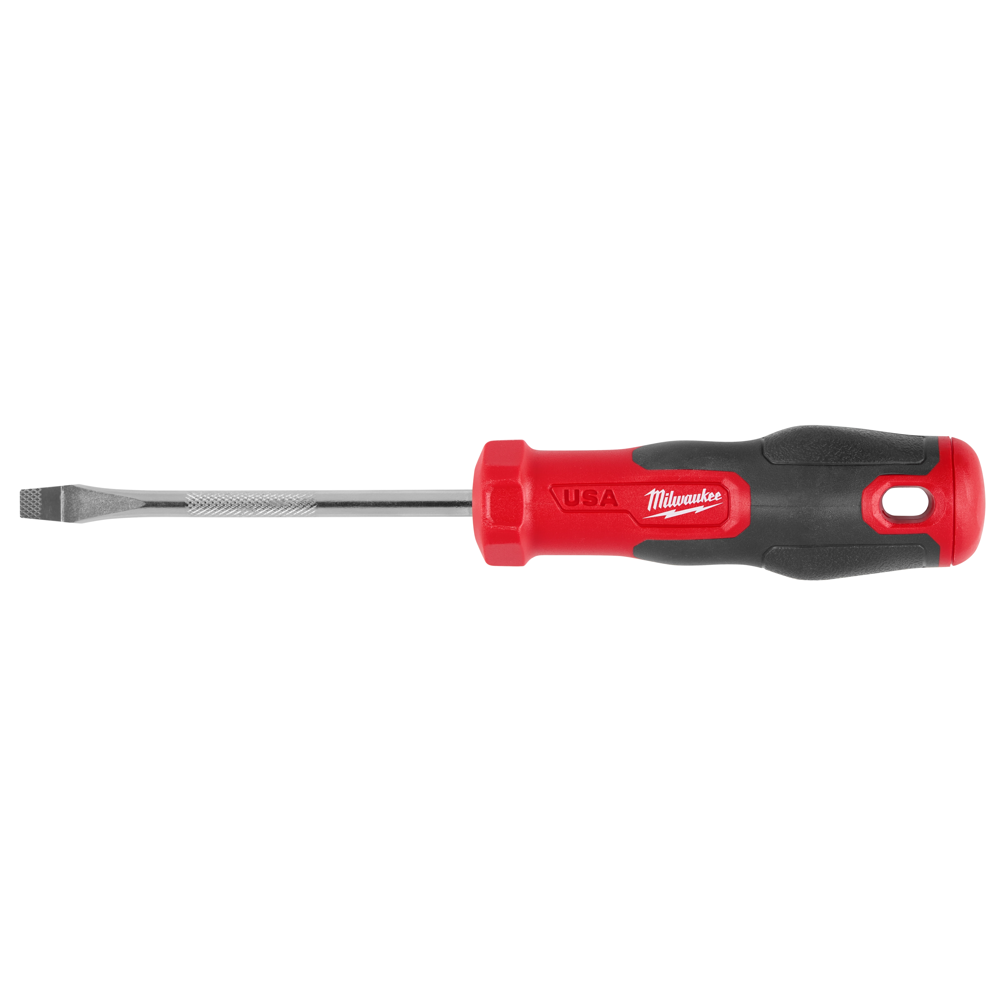 1/4" SL 4" Ergo Grip Screwdriver (USA) with a flat metal shaft and red and black ergonomic handle on a plain background.