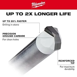 1/8" Granite and Stone Bit 3/16" Granite and Stone Bit 1/4" Granite and Stone Bit 5/16" Granite and Stone Bit 3/8" Granite and Stone Bit with reinforced tip.