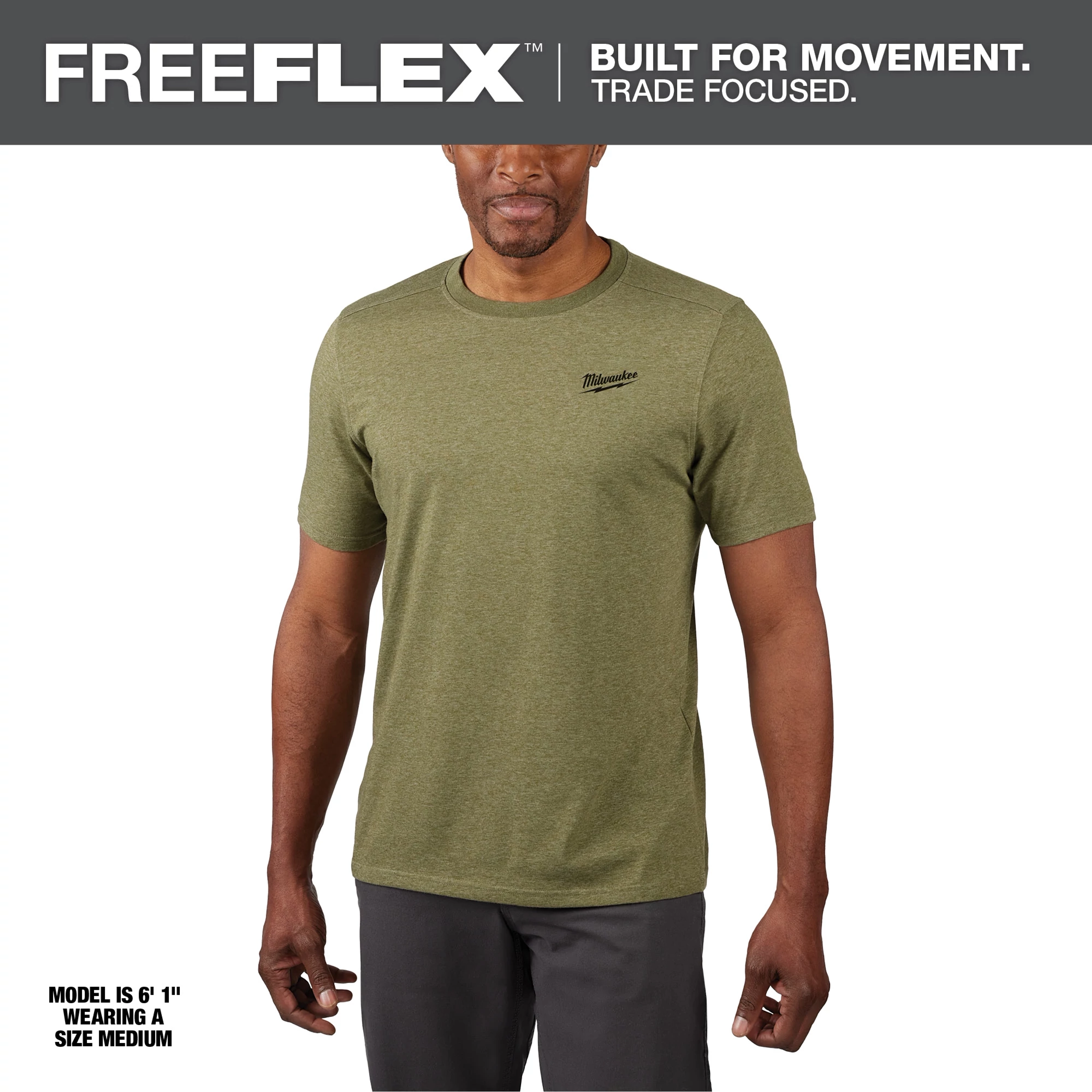 Hybrid Work Tee - Short Sleeve - Green Primary Image features a man wearing a green short-sleeve tee, built for movement.