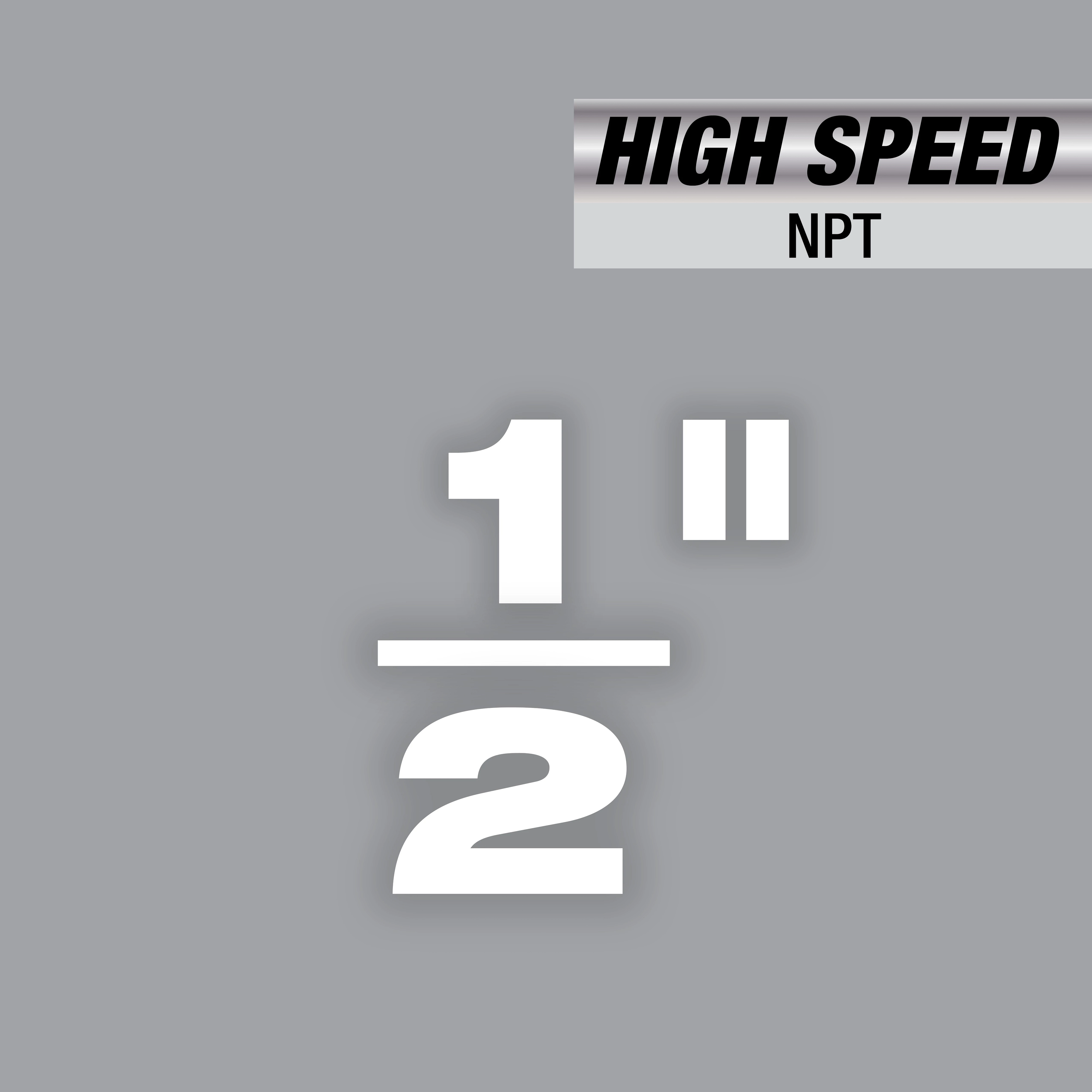 1/2" High Speed NPT Forged Aluminum Die Head text in white against a gray background, with "High Speed NPT" label at the top.