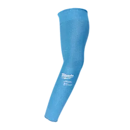 Blue Milwaukee Cooling Cut Level 1 Protective Sleeve, full arm coverage, stretchy fabric, with safety logos near the wrist end.