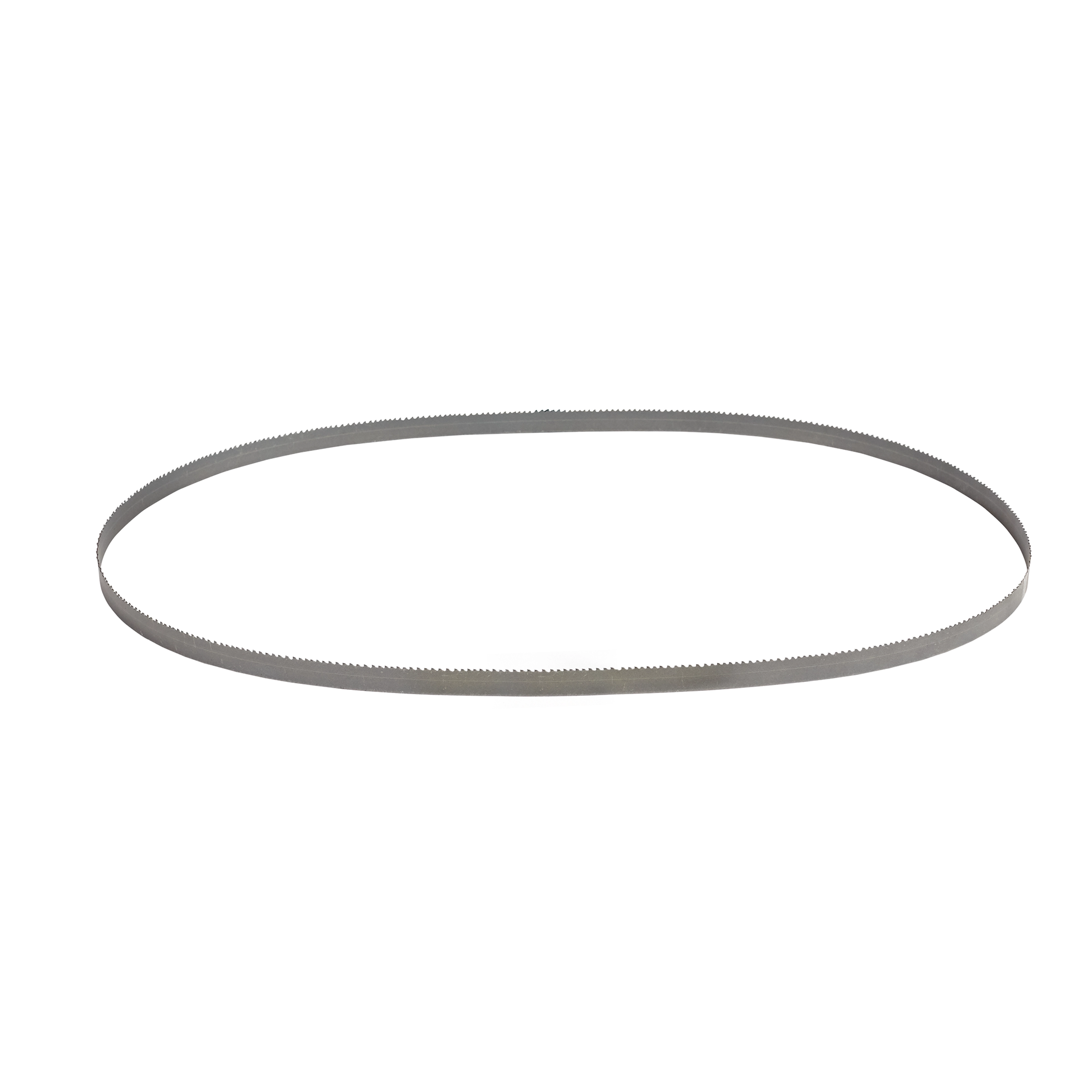 The Deep Cut Extreme Thick Band Saw Blade is a continuous loop of metal with evenly spaced teeth along one edge, designed for heavy-duty cutting tasks. The blade is oval-shaped and made from durable, thick material to handle extreme cutting requirements.