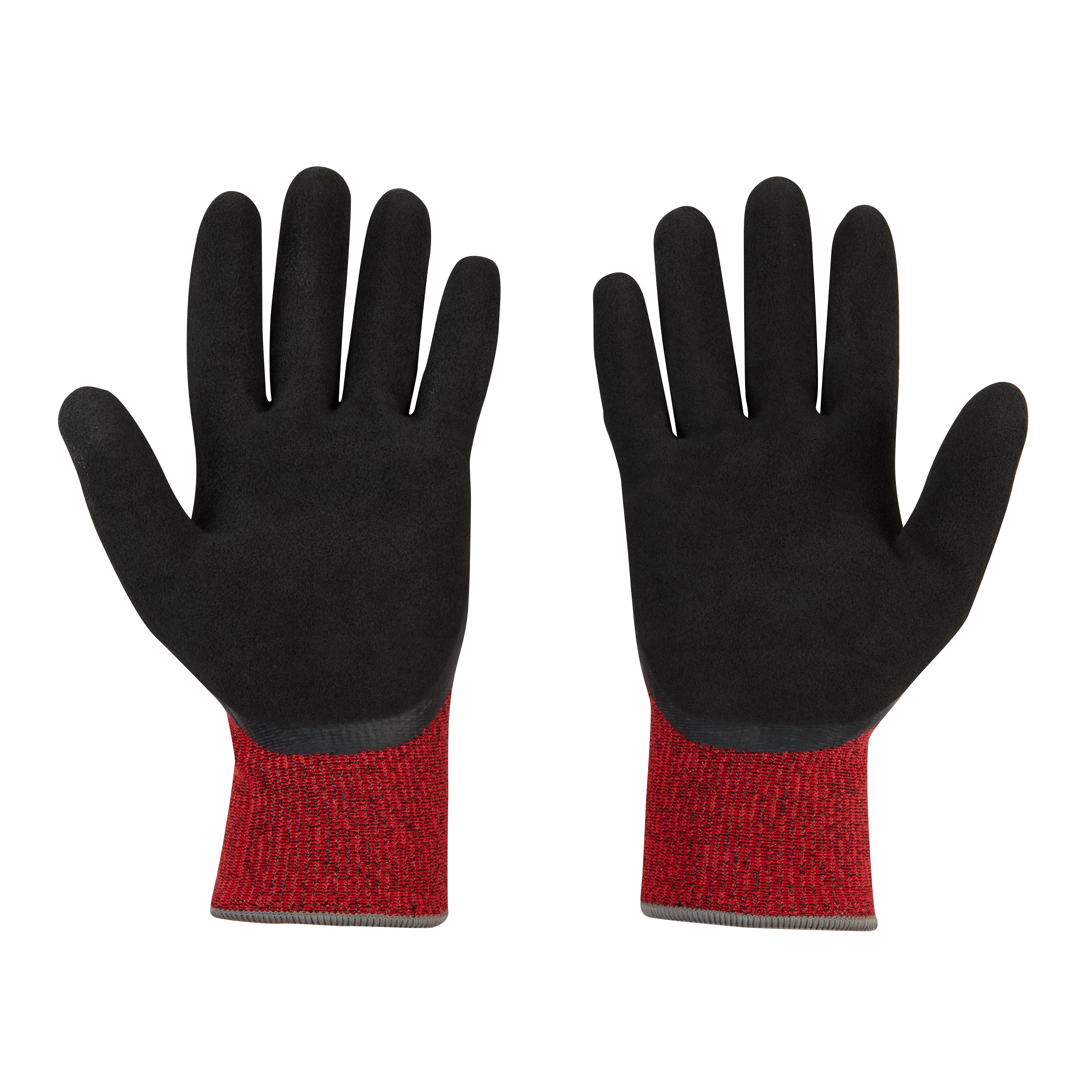 Cut Level 4 Winter Dipped Gloves - XL with black palms and red knitted cuffs. Provides high cut resistance and insulation.