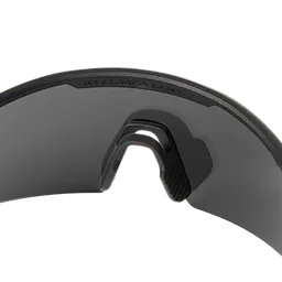 Polarized Wrap Around Safety Glasses feature red mirrored dual coat lenses. The word "Milwaukee" is engraved along the top edge. The glasses have a sleek, curved design with a black nose piece for comfort and stability during wear.