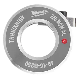 Milwaukee 49-16-B250 die with the designation THHNXHHW and 250 MCM AL, featuring a metal outer ring and a small red dot.