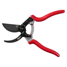 1" Angled Pruner with red ergonomic handles and black blades. Featuring a spring mechanism and durable metal construction.