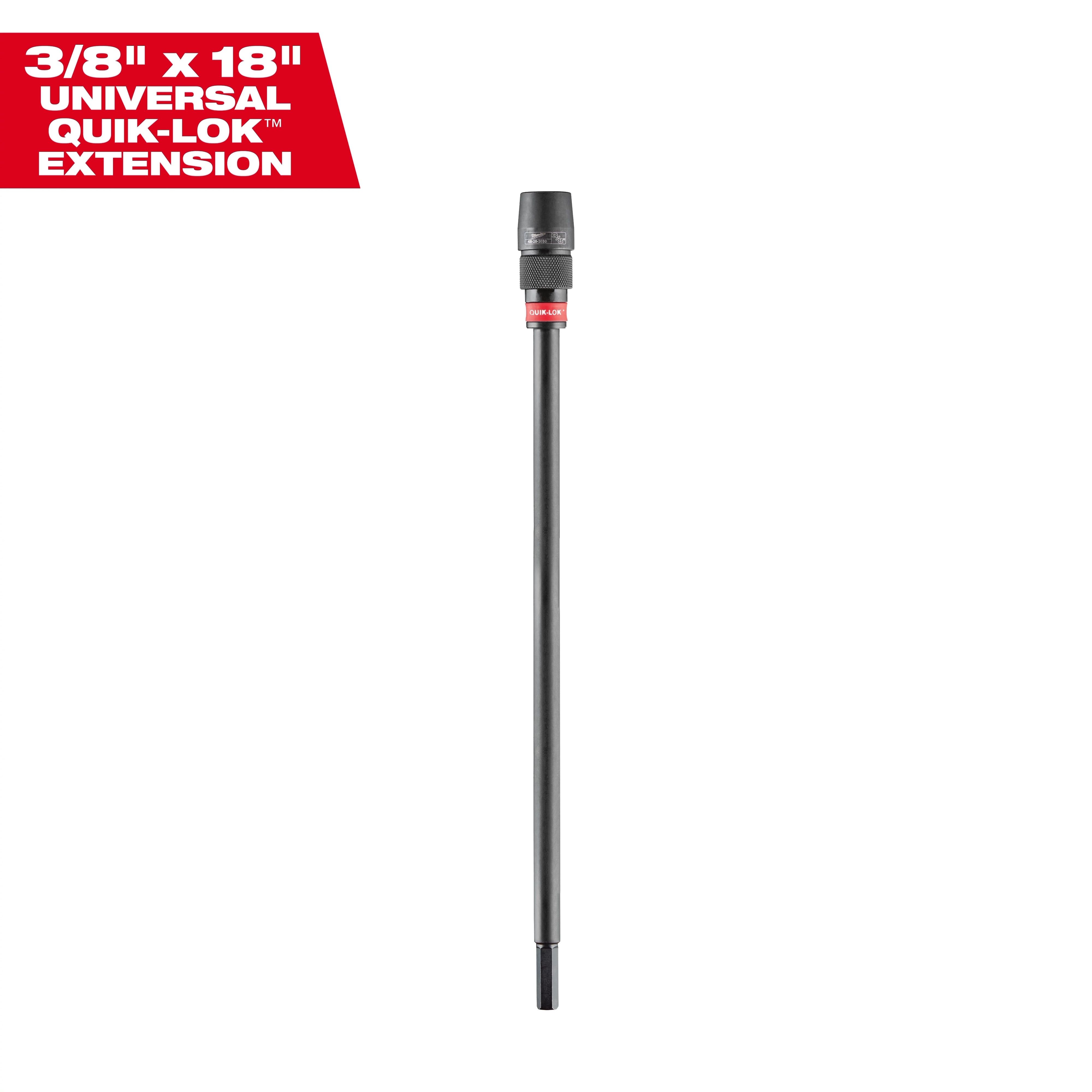 3/8" x 18" Universal QUIK-LOK Extension tool with a black body and a distinctive red label near the top.