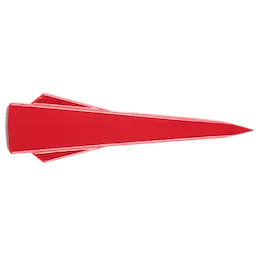 The image shows a red 5lb Splitting Wedge with a wide, flat top and a tapered, pointed bottom designed for splitting wood.