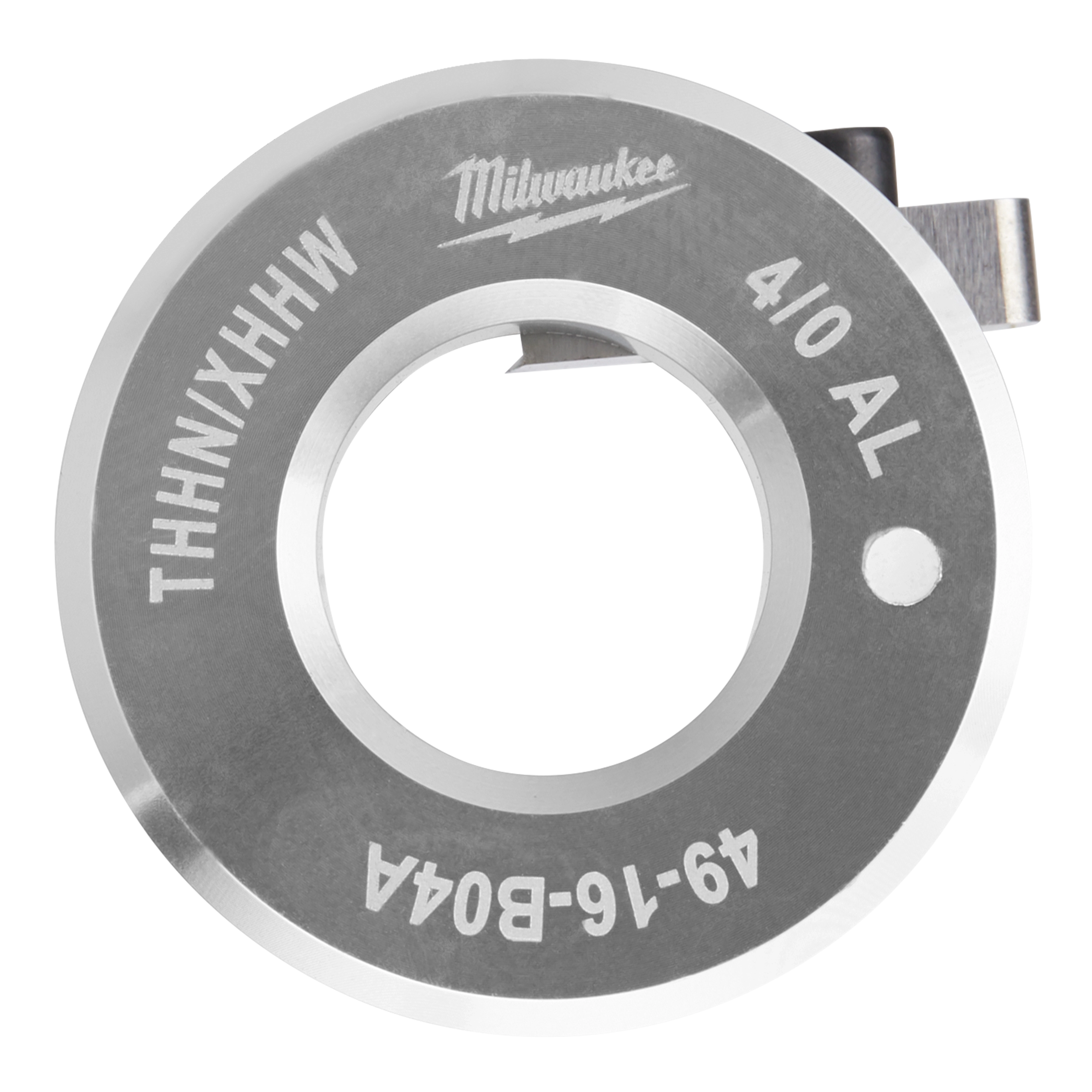 Milwaukee knockout punch for use only with 410 AL and specified conduit sizes, labeled THHNXHHW, model 49-16-BOA4.