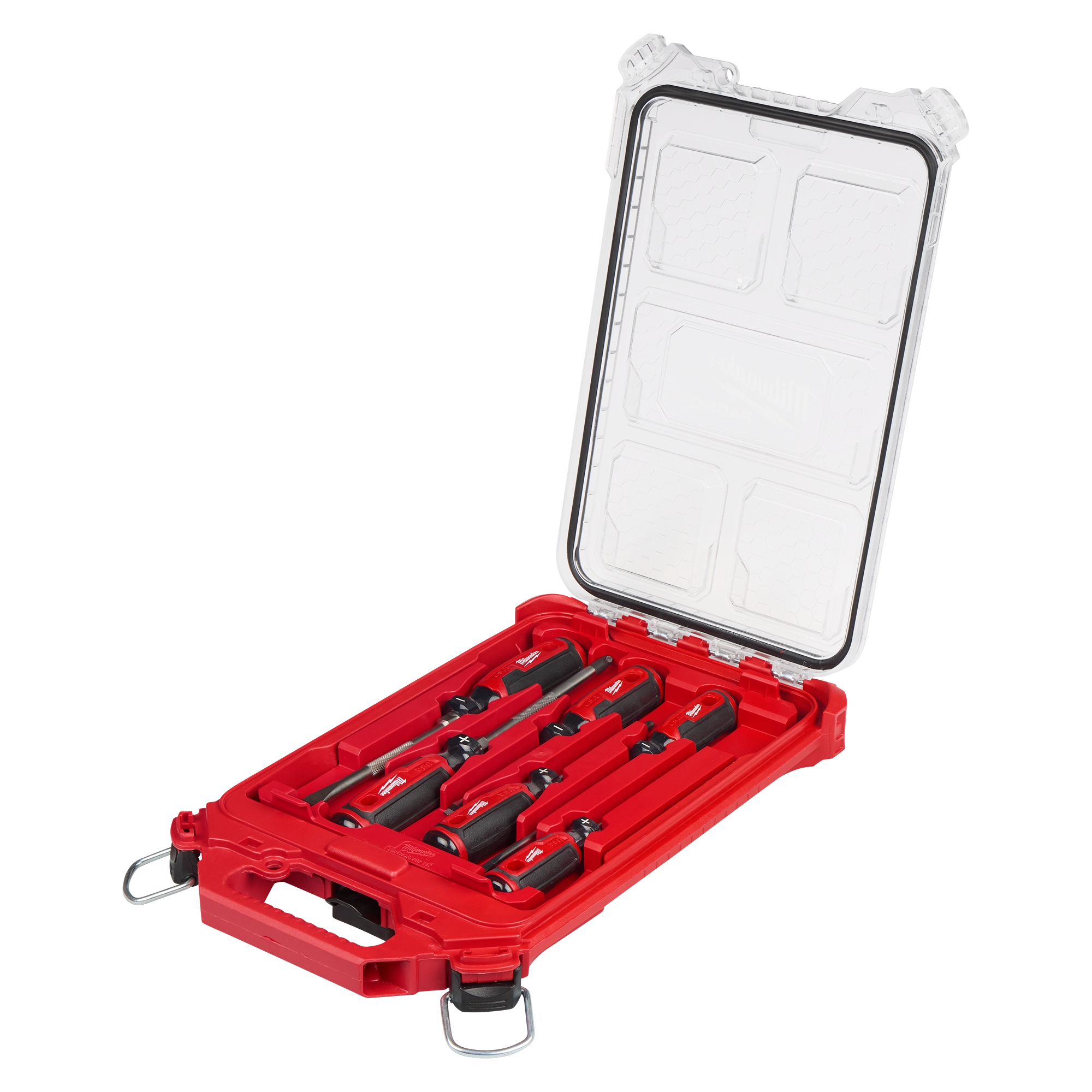 6 PC. Cushion Grip Screwdrivers Set (USA) w/PACKOUT Low-Profile Compact Organizer open, showing six screwdrivers in a red case.
