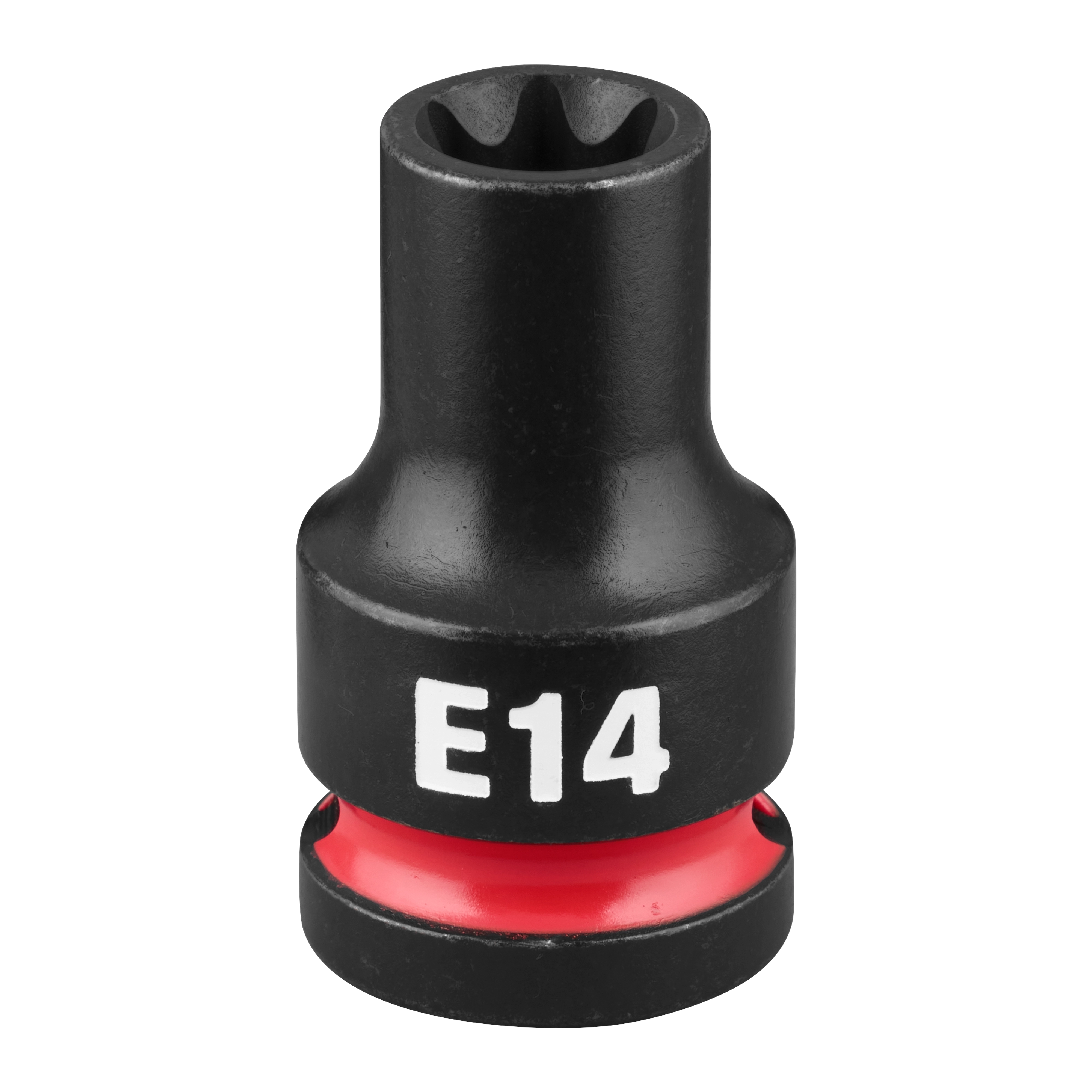 SHOCKWAVE Impact Duty 1/2" Drive E-Torx E14 Bit Socket standing upright with E14 marking and red band near base.