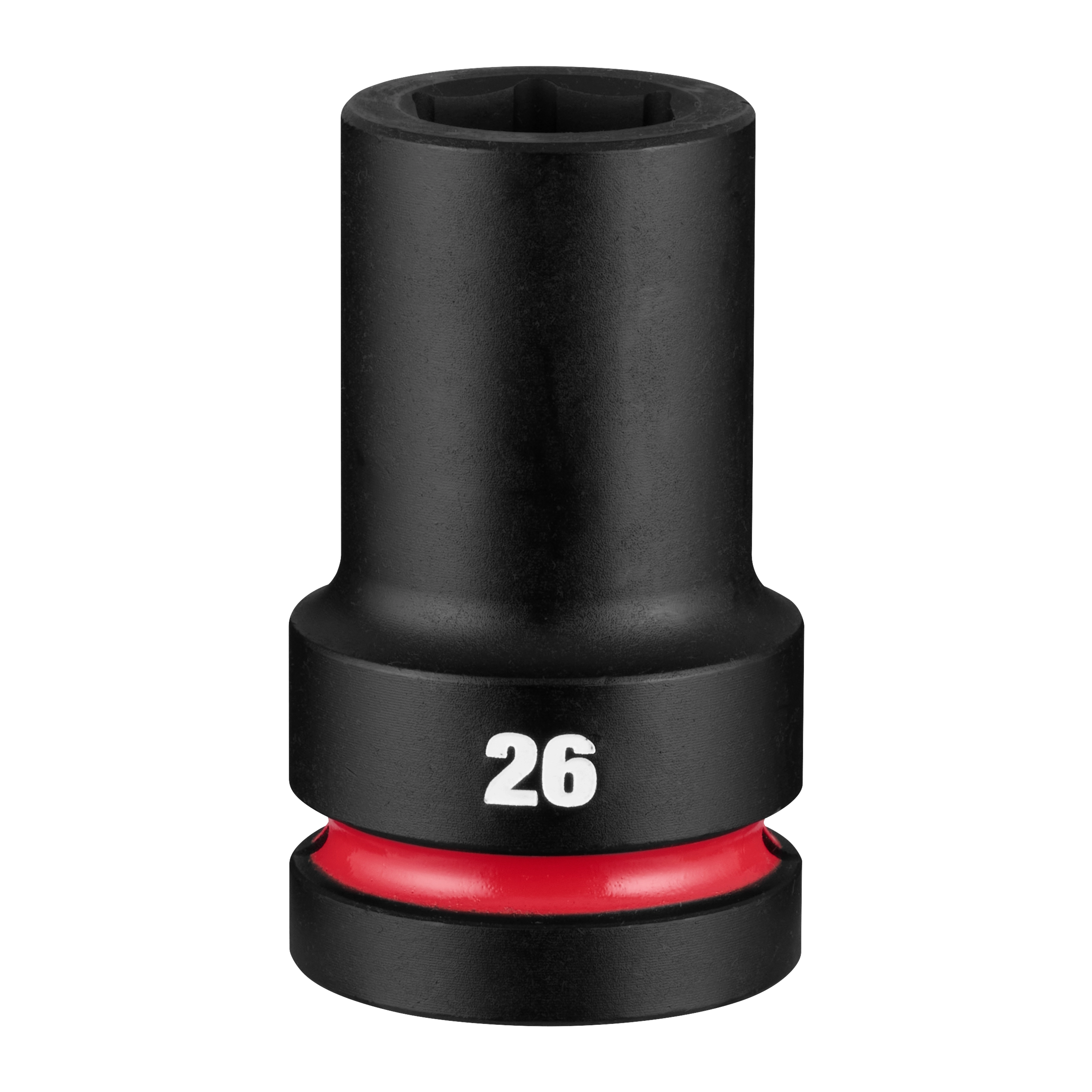 SHOCKWAVE Impact Duty 1" Drive 26mm Deep 6 Point Socket standing upright with 26 marking and a red ring near the base.