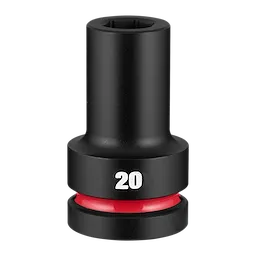 SHOCKWAVE Impact Duty 1" Drive 20mm Deep 6 Point Socket standing upright with a red ring near the base.