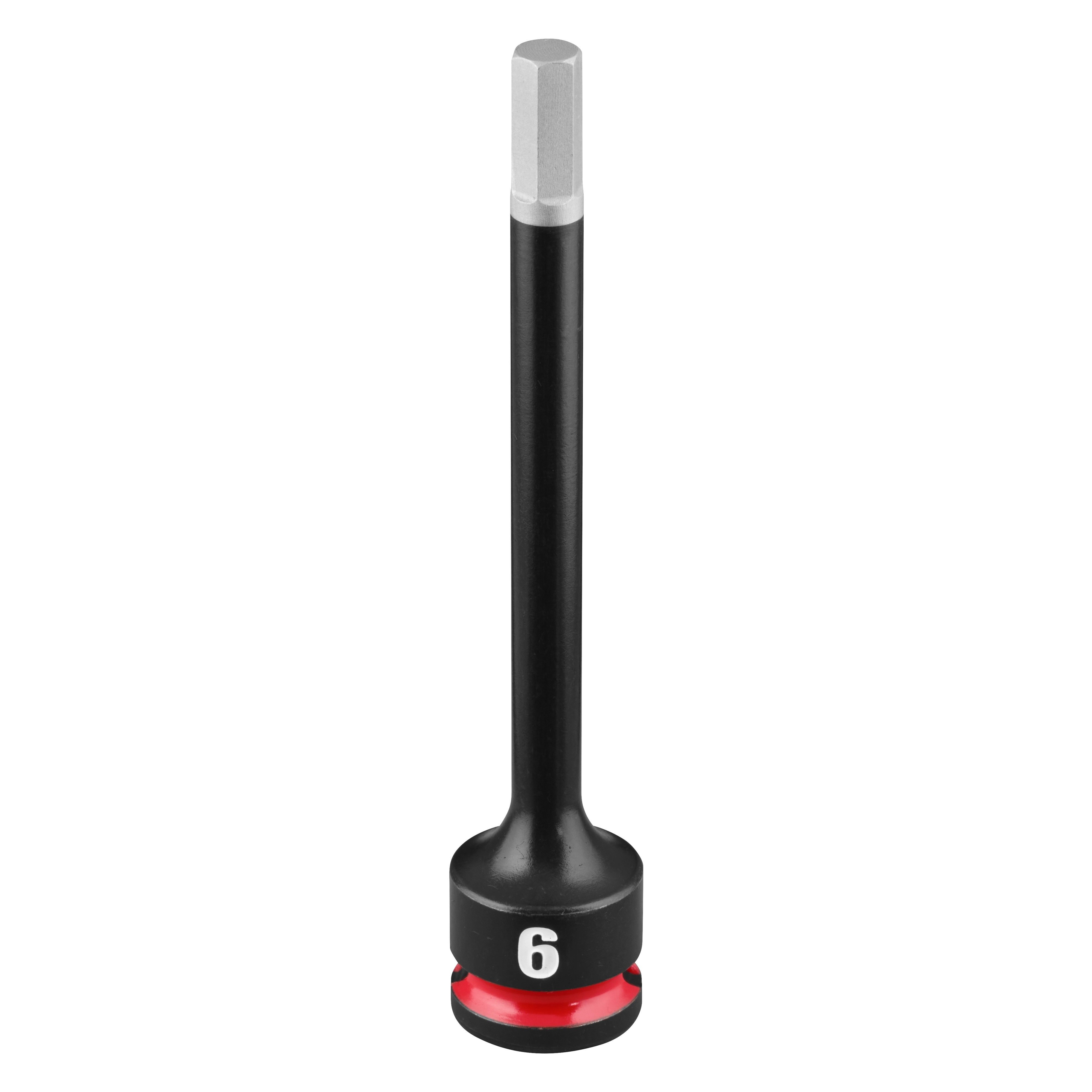 SHOCKWAVE Impact Duty 3/8" Drive 4" Hex 6mm Bit Socket standing upright with a 6 marking near the base.