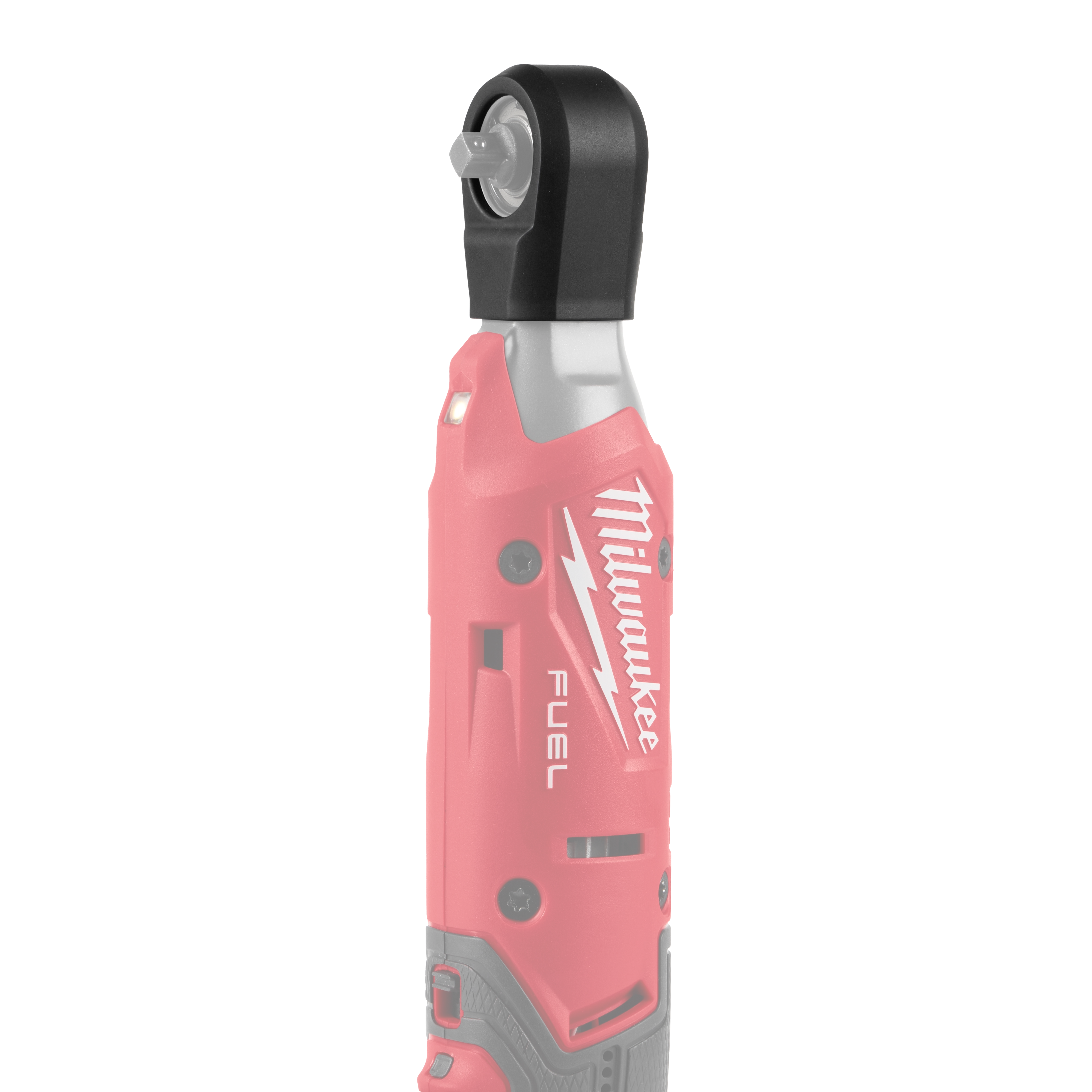 The M12 FUEL™ ¼” Ratchet Protective Boot in red and black is designed for durability and tool protection. The boot features the brand's logo and is tailored to fit the M12 FUEL™ ¼” Ratchet, enhancing grip and safeguarding against damage from drops and impacts.