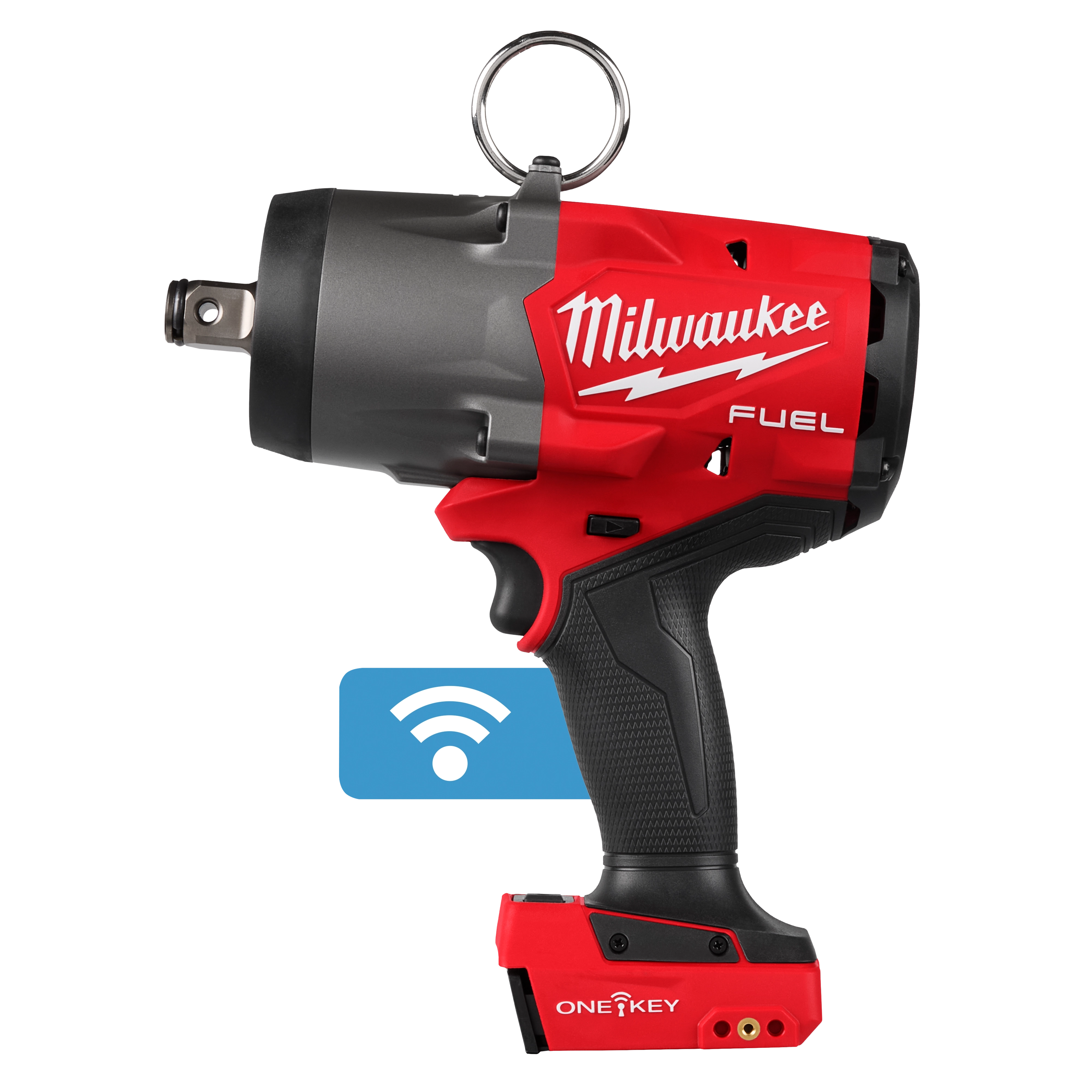 M18 FUEL 3/4" High Torque Impact Wrench w/ ONE-KEY standing upright with a wireless icon nearby.