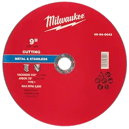 9" x 3/32" x 7/8" Metal Cut Off Wheel - Type 1 for cutting metal and stainless steel, with a maximum RPM of 6,650.