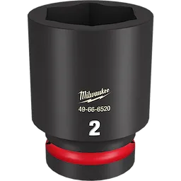 1" DR 2" Deep Impact Socket by Milwaukee with model number 49-66-6520, featuring a black finish and red accent near the base.