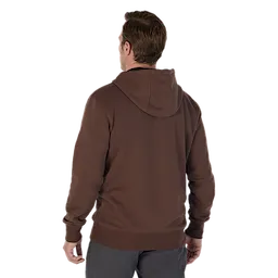 Man wearing the brown midweight pullover hoodie