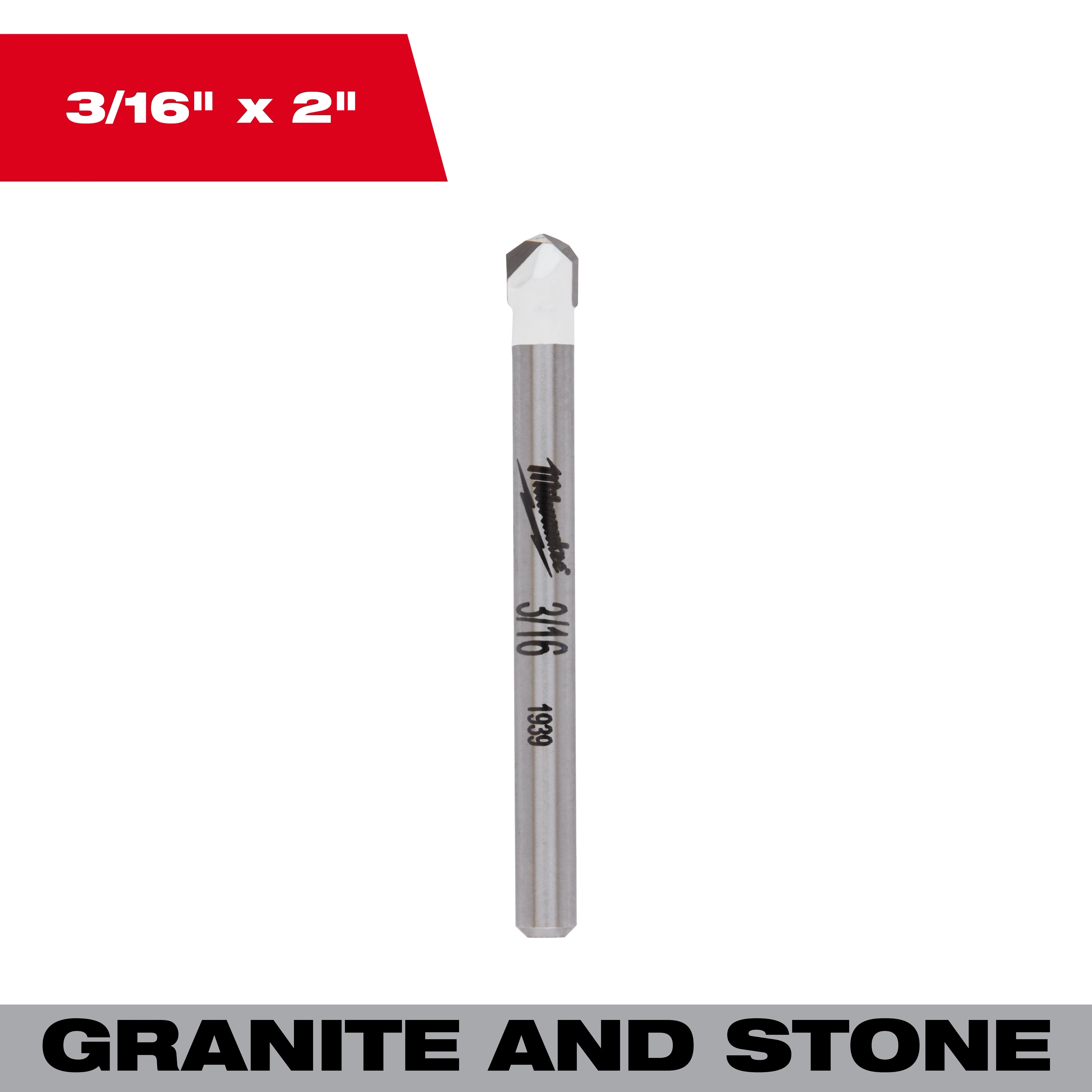 3/16" Granite and Stone Bit standing upright against a plain background with size text above and granite and stone label below.