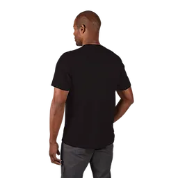 A man wearing the Hybrid Work Tee in black, viewed from the back. The tee has short sleeves and is paired with gray pants.