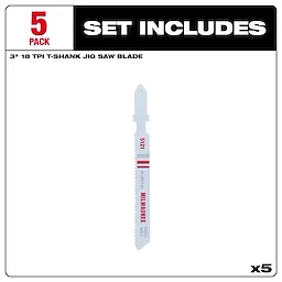 5-pack of 3-inch 18TPI T-Shank Metal Cutting Bi-Metal Jig Saw Blades designed for efficient metal cutting.