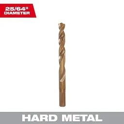 Milwaukee 48-89-2322 hard metal drill bit with a 25/64 inch diameter, featuring a bronze finish and standard twist design.