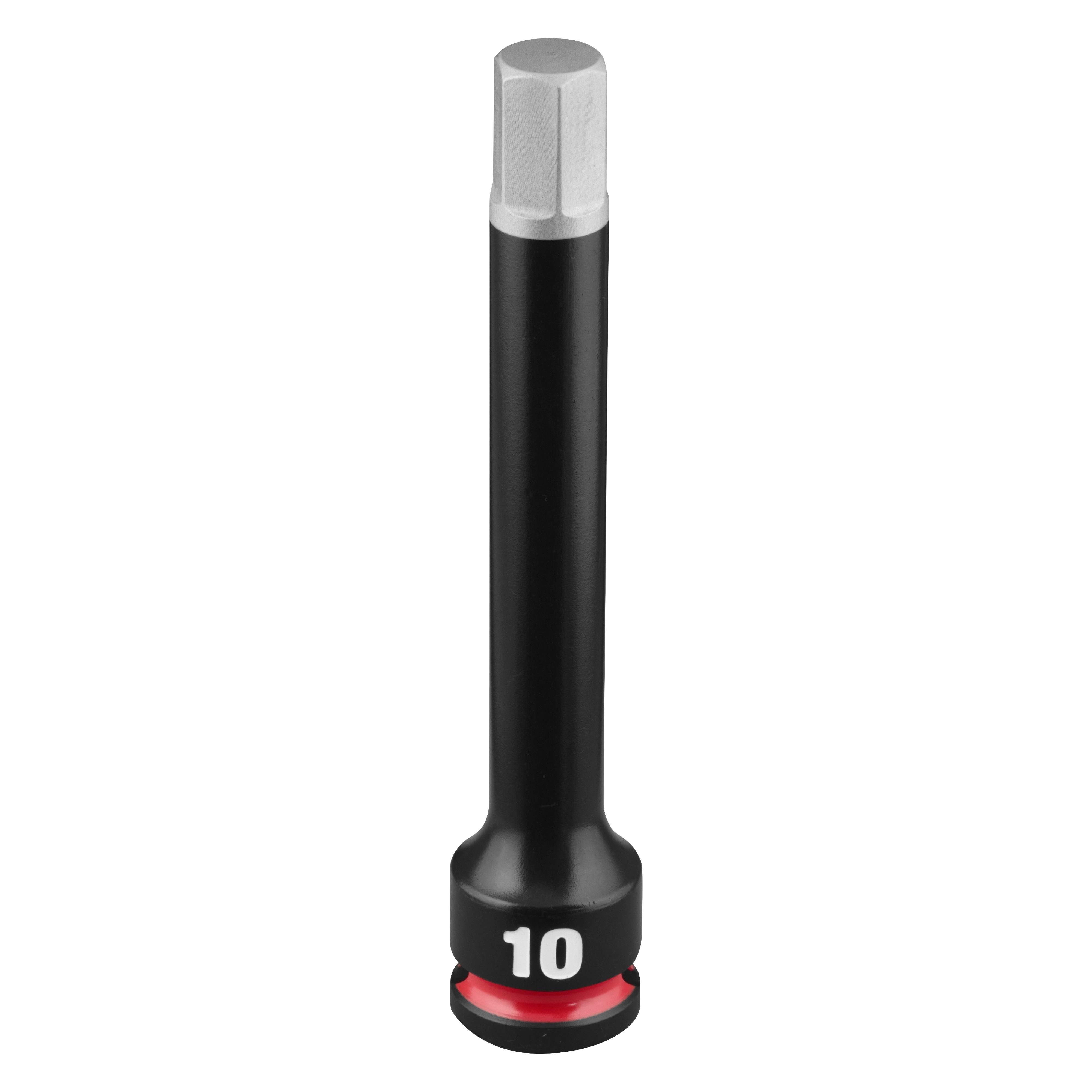 SHOCKWAVE Impact Duty 3/8" Drive 4" Hex 10mm Bit Socket standing upright on a plain background.
