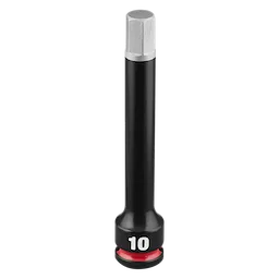 SHOCKWAVE Impact Duty 3/8" Drive 4" Hex 10mm Bit Socket standing upright on a plain background.