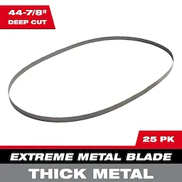 Band Saw Blade Main Image depicts a 44-7/8-inch deep cut extreme metal blade for cutting thick metal. Pack of 25.