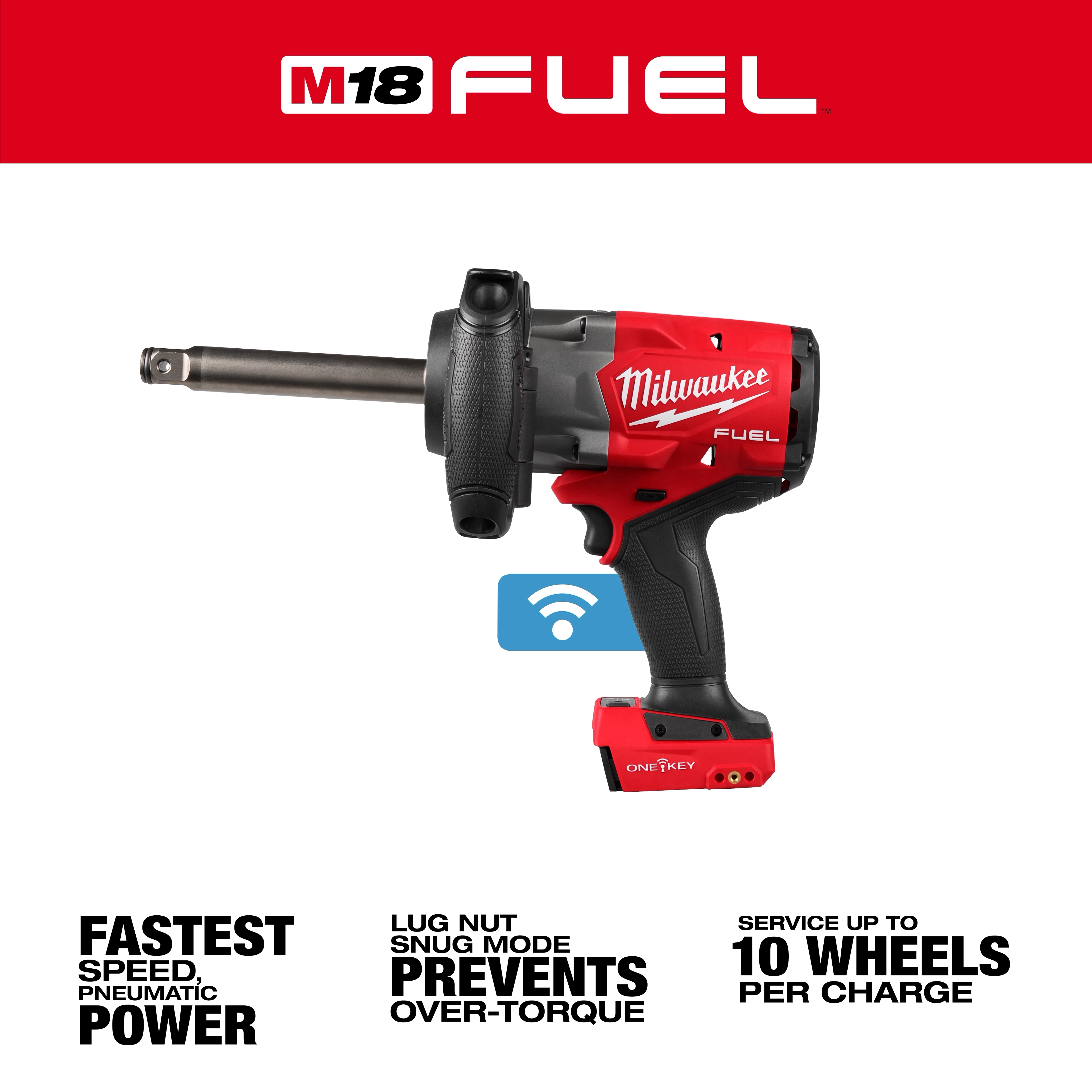 M18 FUEL 3/4" Extended Anvil High Torque Impact Wrench w/ ONE-KEY cordless power tool on white background.