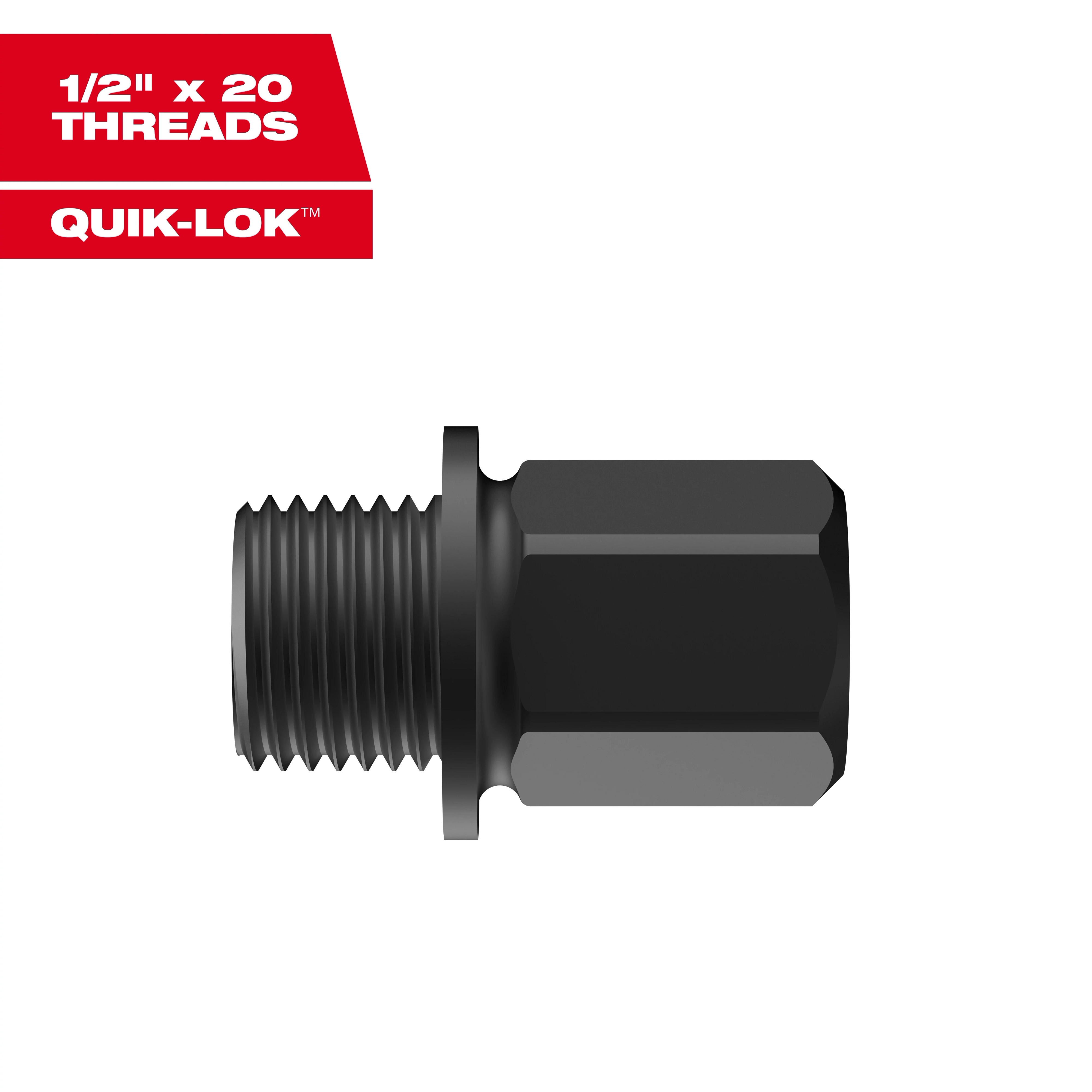 5PK Small Adapters for QUIK-LOK™ Arbors are black, hexagonal-shaped metal pieces with a threaded end, designed for tool compatibility.
