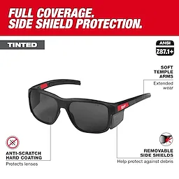 Polarized Full Frame Safety Glasses with Removable Side Shields have mirrored dual coat lenses, soft temple arms, and anti-scratch coating.