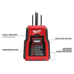 Red Circuit Breaker Finder w/ LED features a visual indicator for GFCI trip, tests GFCI devices, and identifies wiring status.