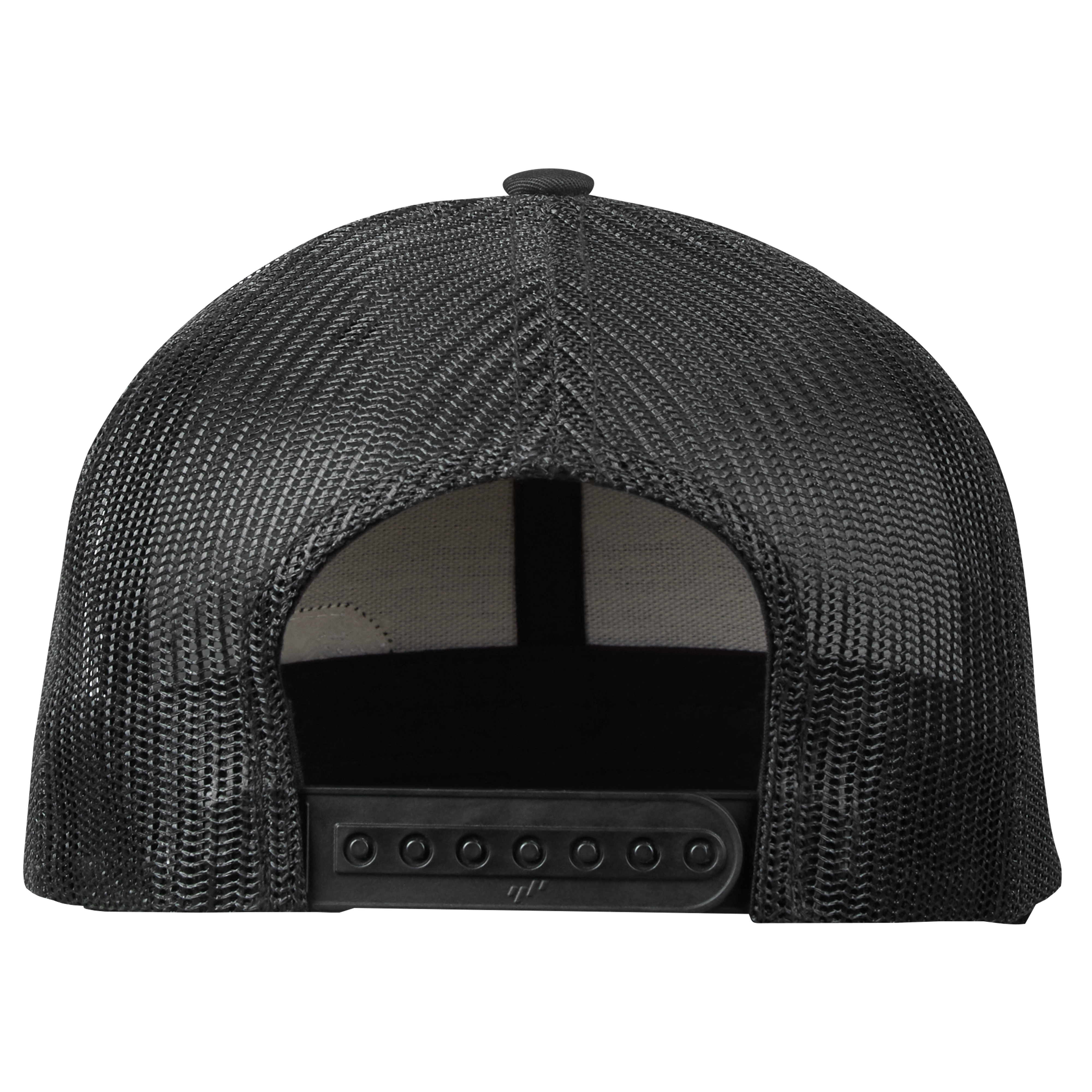 Black mesh GRIDIRON TRUCKER HAT shown from the back, featuring an adjustable snap closure and a curved brim.