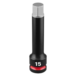 SHOCKWAVE Impact Duty 1/2" Drive 4" Hex 15mm Bit Socket standing upright with a 15 marking and red ring near the base.