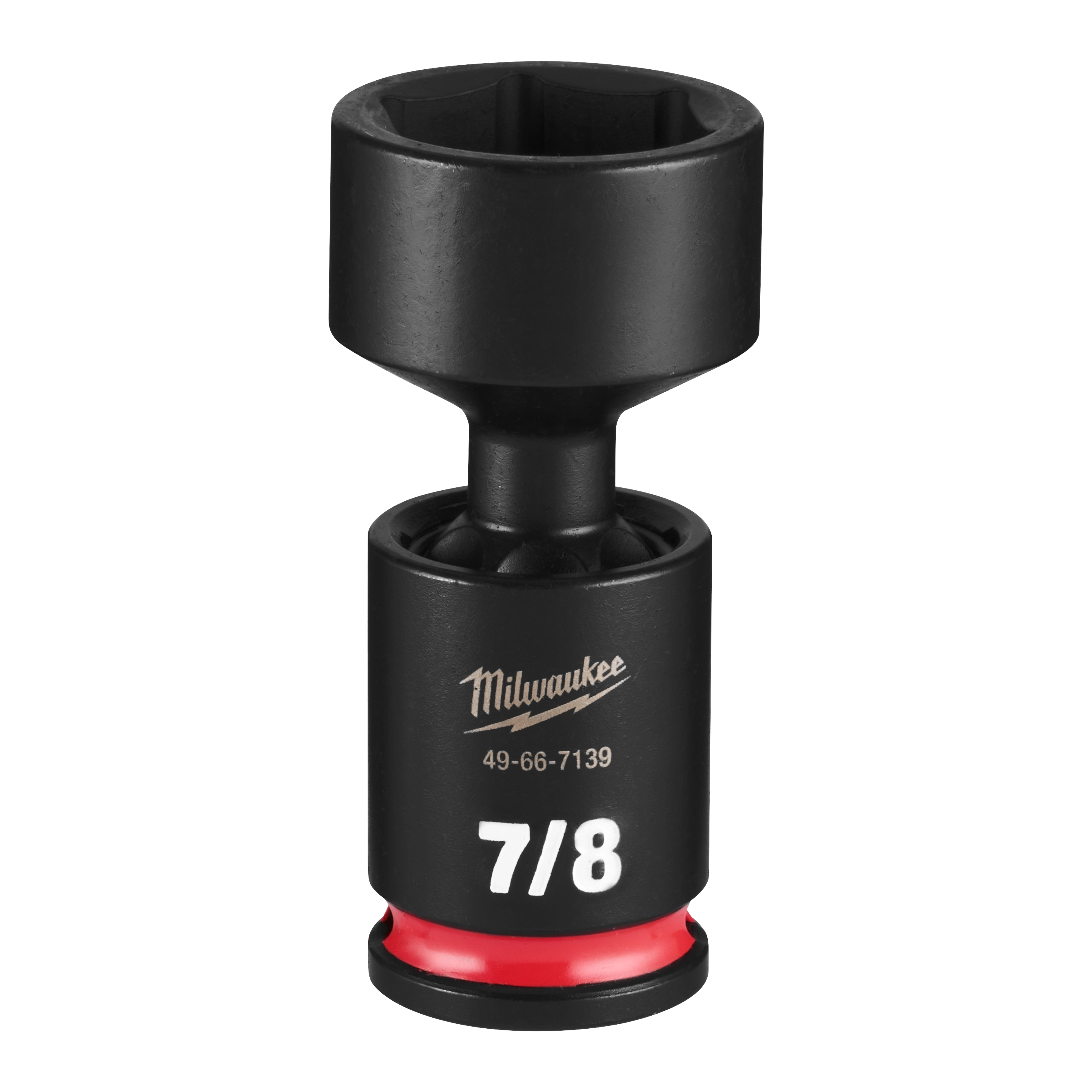 Black SHOCKWAVE Impact Duty 3/8" Drive 7/8" Standard Swivel Socket with red ring on a plain background.