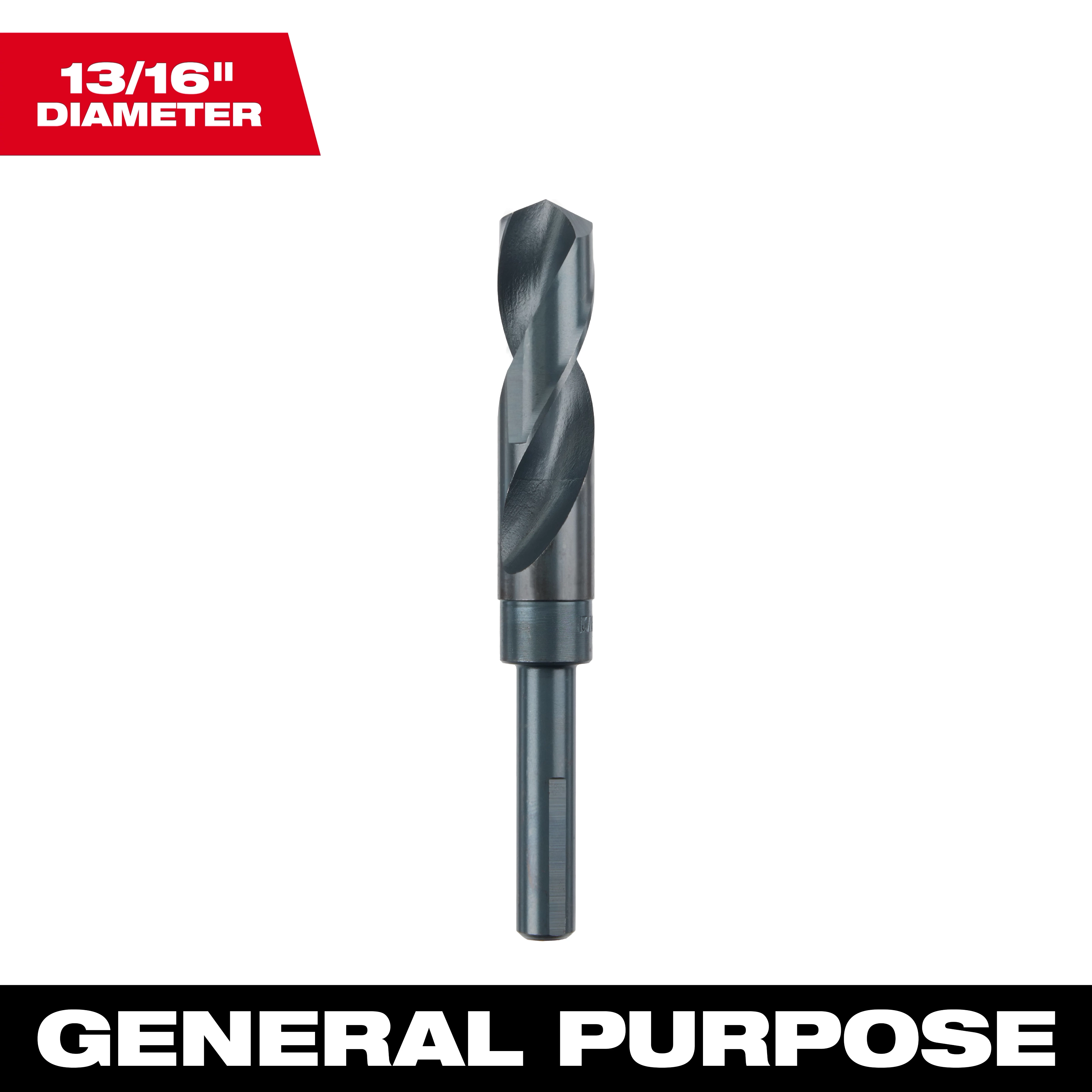 Milwaukee 48-89-2748 drill bit with 13/16" diameter, designed for general-purpose drilling. Black finish on a white background.