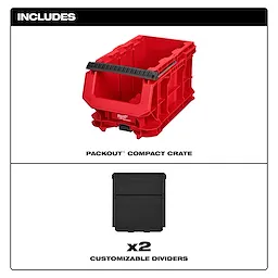 PACKOUT Compact Crate with a black handle and two rectangular customizable dividers displayed below.
