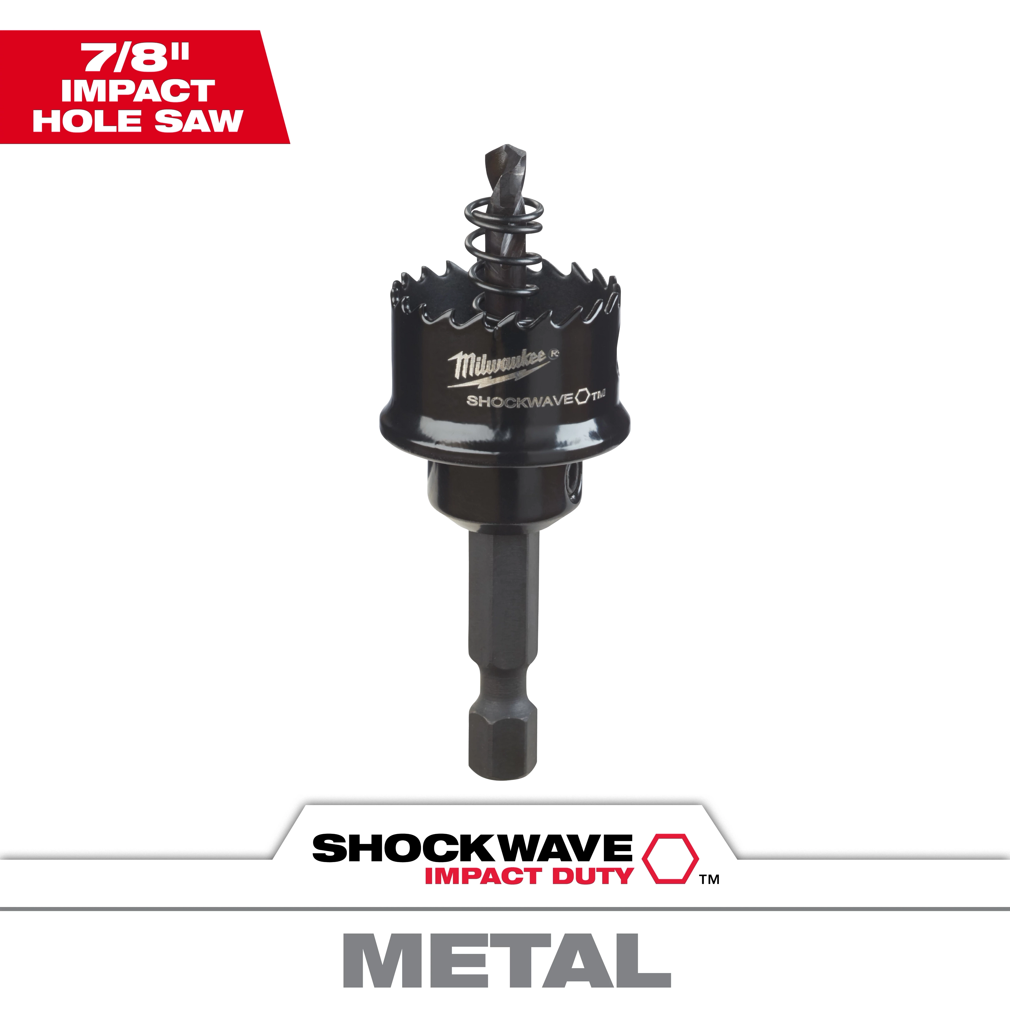 49-56-9810 Primary Image - 7/8" Impact SHOCKWAVE Hole Saw features metal cutting teeth and a spring-loaded center bit.