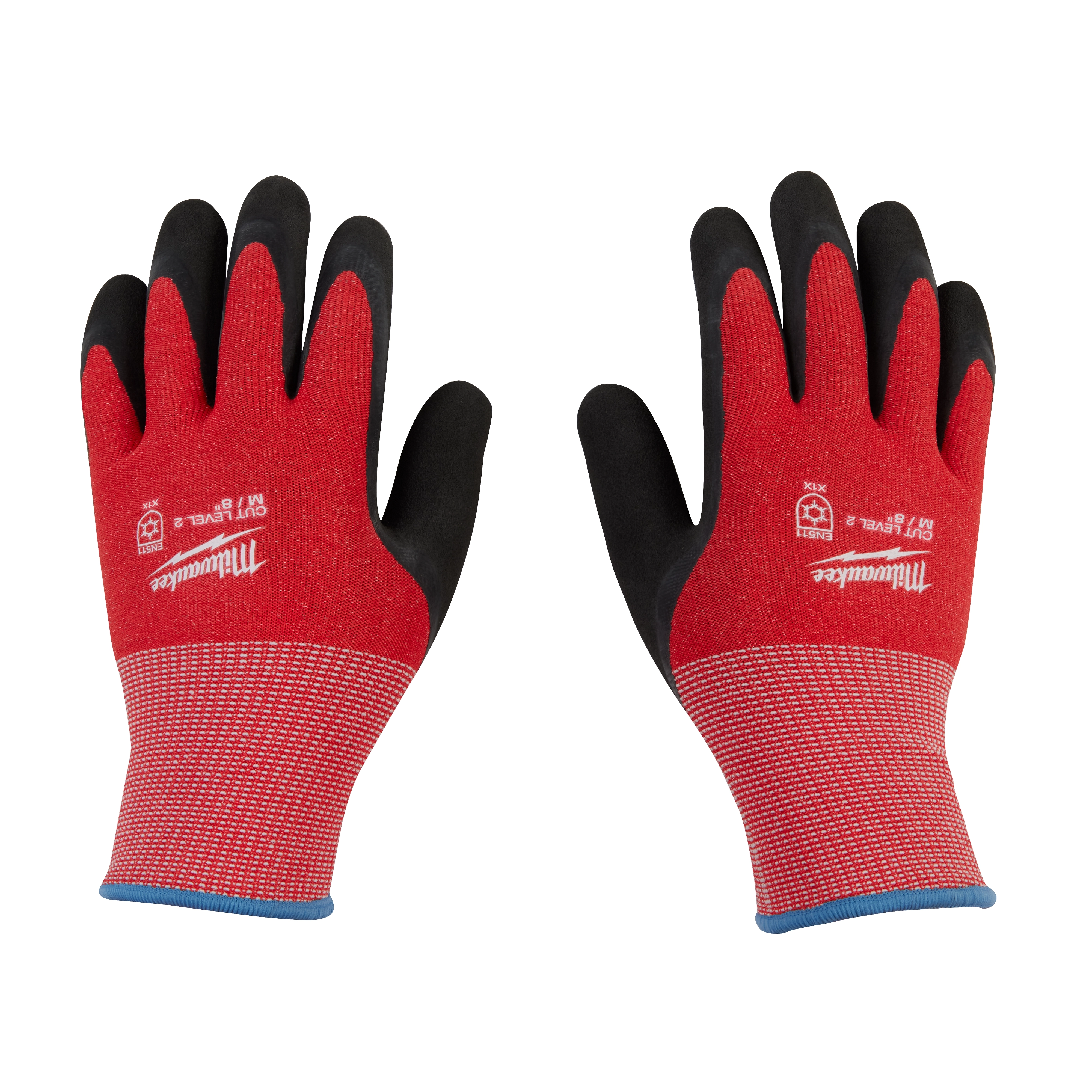 Cut Level 2 Winter Dipped Gloves - M are red and black winter gloves with rubber-dipped palms and a Cut Level 2 rating.