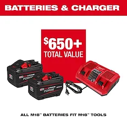 The M18 FUEL™ 21" Auger Propelled Dual Battery Single Stage Snow Blower includes two RedLithium Forge HD12.0 batteries and a charger. The package offers a total value of over $700.