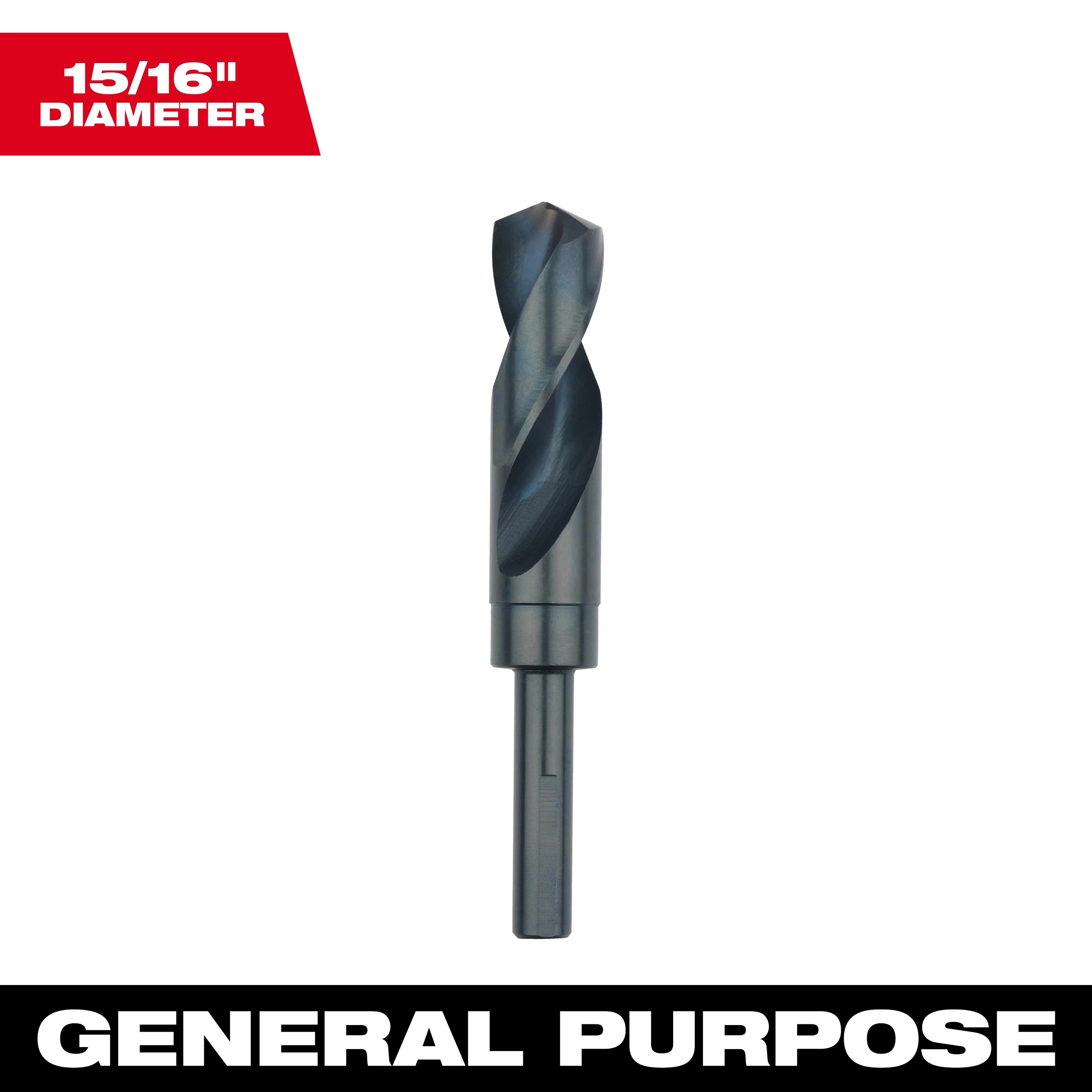15/16" S&D Black Oxide Drill Bit for general-purpose drilling with a 15/16-inch diameter, shown against a white background.