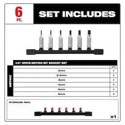 6pc 1/4” Drive Hex Bit Socket Set - Metric